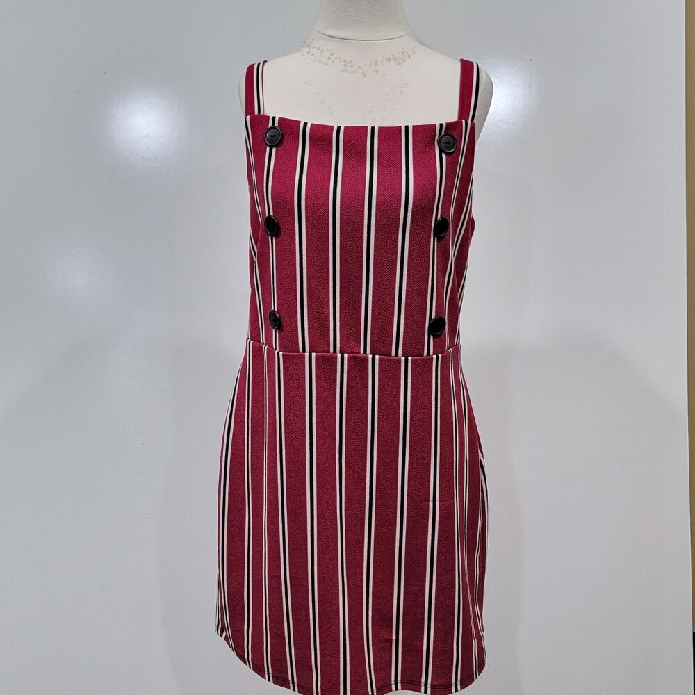 90s XLarge 6 Button Front Tank Mini Dress Pinstripe Pinafore Minimalist Preppy